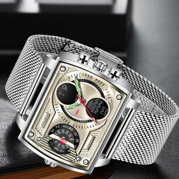 LIGE Relógio Masculino Homens Relógios de Luxo de marcas Famosas Impermeável de Moda masculina de Duplo Visor do Relógio Militar de Quartzo de Pulso 2