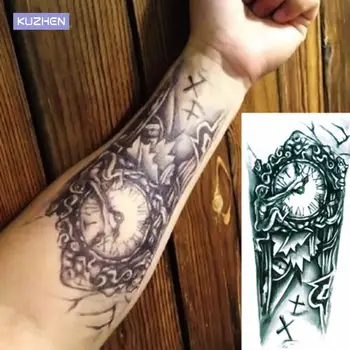 Longa tatuajes temporales mangas tatuagem da Arte Corporal Vintage Velho Relógio Temporária Flash Falso Tatoo Adesivo Taty