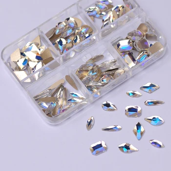 Luar 6 Grelhas De Pedra De Strass De Cristal Flatback Encantos De Luxo, A Arte Do Prego Gemas Misturadas Tamanhos De Strass Diamante Unhas Parte Acessórios