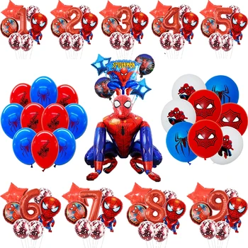 Marvel Homem-Aranha De Aniversário, Decorações De Crianças Número De Aniversário Balões De Desenhos Animados Folha De Látex Balão Conjunto De Crianças Meninos Fornecimentos De Terceiros
