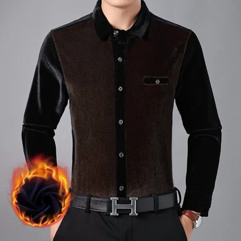 Masculino inverno grosso veludo, camisa de mens roupas de peles camisa de manga longa casual quente vestido de veludo camisas