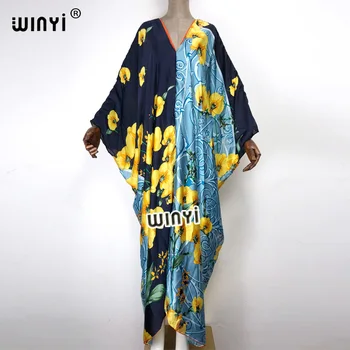 Maxi sukienka de Impressão Outono de Festa Elegante WINYIElegantes Muçulmano caftan العبايات Robe Vestido Broder Riche Sexy Lady Festa maxi praia