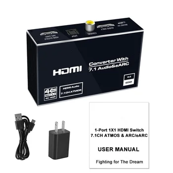 Melhor EARC HDMI compatível com 2.0 Audio Extractor 4K 60Hz RGB8:8:8 HDR Divisor Conversor de Áudio HDMI 4K Óptico TOSLINK SPDIF 7.1 1