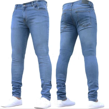 Mens Calças De Cintura Alta Com Zíper Trecho Jeans Casual Slim Calças Masculina Tamanho Grande Do Lápis De Calças Jeans Skinny Jeans Para Homens