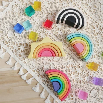 Mini arco-íris Empilhador de Blocos de Brinquedo de Madeira do arco-íris em tons Pastel Brinquedos Montessori Atividade Cura Apaziguador do Stress Brinquedos para Crianças Presentes