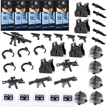 Mini-Cidade de Hong Kong PTU Polícia Soldados Figura Militar de Armas Bloco de Construção de golpe de Arma de Modelo de MOC Tijolo Para Crianças, Peças de Brinquedos