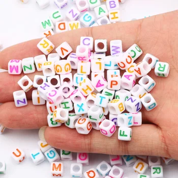 Misto Branco e Quadrado Colorido Carta Esferas de Acrílico Cubo Solta Espaçador Alfabeto Miçangas Para Fazer Jóias Diy Artesanal Acessórios