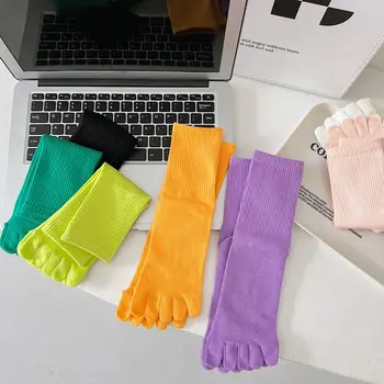 Moda Algodão Cinco Dedos Meias Anti-Bacteriana Respirável Colorido Suave Elástica Tubo De Meias De Harajuku Meias Com Os Dedos Dos Pés 2