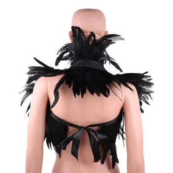 Moda das Mulheres Vitorianas Real de Penas Naturais encolher de Ombros Xale no Ombro de Envoltório do Cabo Gótico Colar com Laços de Fita para Festa a Fantasia 2