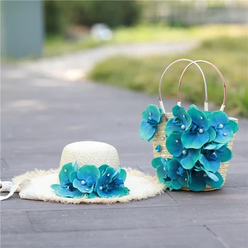 Moda, Estilo de Férias Palha, Sacos para Mulheres 2022 Luxo Saco Azul Flores Artesanais de Tecido de Saco de Praia de Viagem Mulheres Bolsas Totes