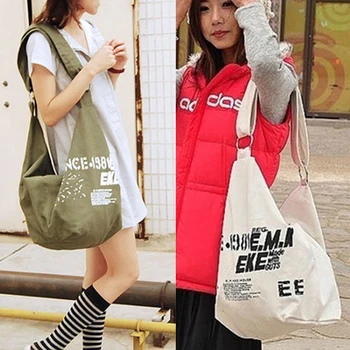 Moda feminina Carta de Impressão de Lona Crossbody Saco de Ombro coreano Estilo Preppy Campus Bolsa Shopping Bag