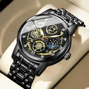 Moda Homens Relógios De Aço Inoxidável De Melhor Marca De Luxo Desporto Cronógrafo Impermeável Relógio De Quartzo Relógio Masculino Montre Homme 1