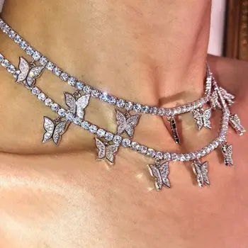 Moda ins da moda de pedra de Strass de homens e mulheres colares borboleta pingentes colares de cristal cintilante colares festa de presentes 1