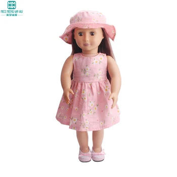 moda vestido Rosa + chapéu de Roupas para bonecas 45cm boneca Americana e recém-nascido boneca acessórios