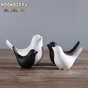 Moderno, Simples Resumo Aves Preto e Branco Animais Ornamentos Família Decorativos Presentes Artesanato de Cerâmica de Decoração de Quarto de Aves Figurinhas