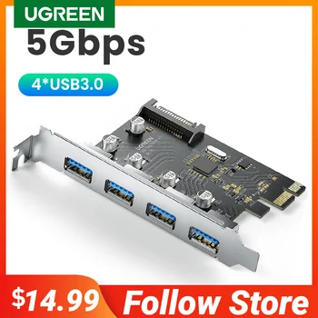 MPEG USB 3.0, PCIe Cartão de 5 gbps com USB 3.0 de Expansão PCIe Card 4 Portas PCIe USB Adaptador com 15-pin Conector de Alimentação SATA 1