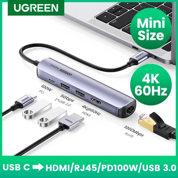 MPEG USB C Mini Hub de USB do Tamanho do Tipo C 3.1 4K HDMI RJ45 USB 3.0 Adaptador de USB C Dock para MacBook Pro, MacBook Air 2020 HUB USB do PC