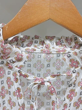 Mulheres Blusa Top Lace-up Longa Lanterna Manga Étnica Impresso Vintage Camisa 2022 Início do Outono