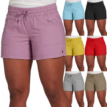 Mulheres Da Moda Casual Cor Sólida Cintura Elástica Dividir Shorts Casual Calças Curtas