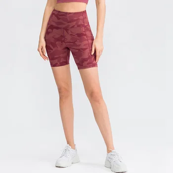 Mulheres Impresso Yoga Shorts com Bolsos de Pele-friendly Apertado Elástico, de secagem Rápida e de Esportes de Fitness Shorts Yu02413 2