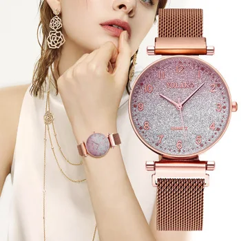 Mulheres Relógios De Marca De Luxo De Malha Ímã Fivela Céu Estrelado Relógio De Quartzo Mulheres Casuais Relógios Relógio Feminino Senhoras Relógio De Pulso 1