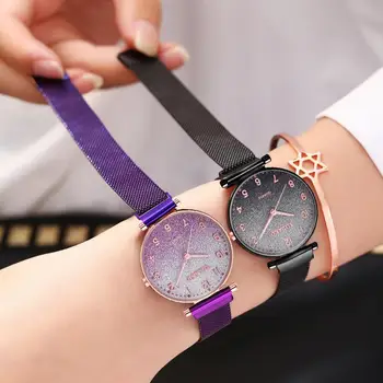 Mulheres Relógios De Marca De Luxo De Malha Ímã Fivela Céu Estrelado Relógio De Quartzo Mulheres Casuais Relógios Relógio Feminino Senhoras Relógio De Pulso 2
