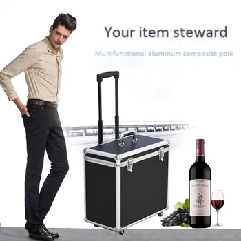 Multifuncional quadro de alumínio do trole de vinho tinto copo de Ferramentas da caixa de armazenamento universal mala de viagem, saco de 4 rodas bagagem abs 1