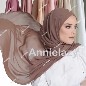 Muçulmano Chiffon Hijab Lenço Mulheres Sólido Bolha Lenço De Chiffon Macio Longos Xales Envolve Cabeça De Moda Femme Bandana Lenços 1