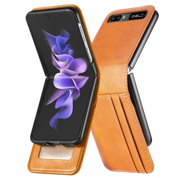 Negócios Couro Slot para Cartão de Case para Samsung Galaxy Z Flip 4 5G Flip3 Flip4 Flip 3 Proteção Integral Saco do Telefone de Tampa Coque 1