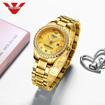 NIBOSI Moda das Mulheres Relógios de Senhoras de melhor Marca de luxo Impermeável de Ouro do Relógio de Quartzo Mulheres de Aço Inoxidável Data de Relógio para Mulheres 1