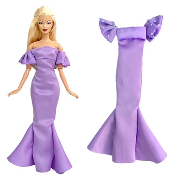 NK Oficial 1 Pcs Roxo Vestido Para a Boneca Barbie Princesa Vestido de Noiva Puff Manga Saia Para 1/6 Boneca Brinquedos Acessórios