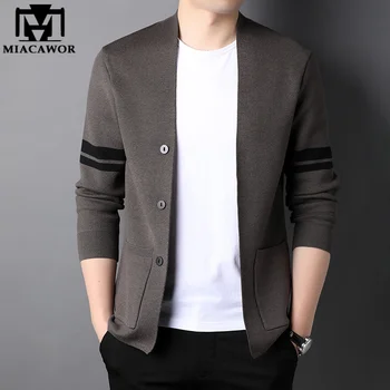 Nova Marca De Luxo Casaquinho De Malha De Homens De Alta Moda De Qualidade Soft Camisola Coreano Puxar Homme Casual Coats Jaqueta Y499
