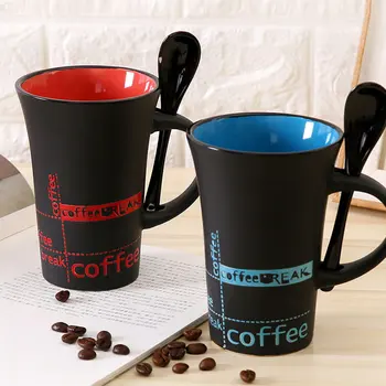 Novas simples de cerâmica, canecas de café com uma colher, processar canecas personalidade criativa bonito xícara de café copos Copos para a cozinha