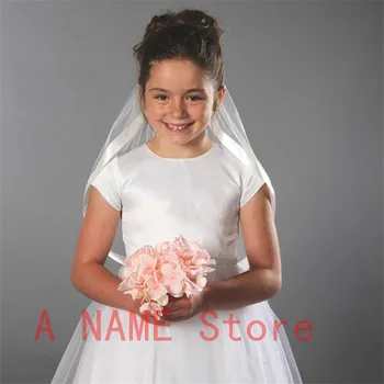 Novo Branco Marfim Meninas Crianças da Primeira comunhão Véus de Tule Arco com pente Apliques de Flores de Casamento Menina véu Voile Mariage Fille 2