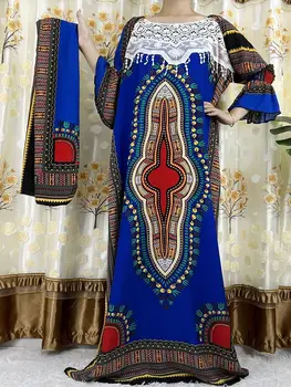 Novo Longa De Manga Africana Se Dashiki, Floral Impressão Algodão Abaya Caftan Clássico África Design Elegante Senhora Vestidos Casuais Vestidos