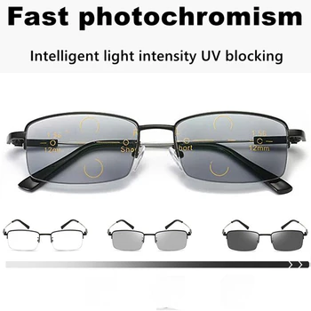 Novo Outdoor multi-foco Fotossensíveis Óculos de Leitura Homens Mulheres Progressistas Anti-Blue Ray de Negócios Óculos de Dioptria +1.0 +4.0