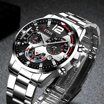 Novos Homens de Aço Inoxidável Relógios de Luxo Quartzo relógio de Pulso Calendário Luminoso do Relógio Homens de Negócios Relógio Casual Presentes