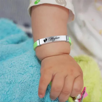 O Nome personalizado ID de Criança do Bebê Bracelete Personalizado Gravado Silicone Identidade Crianças Pulseiras ,segurança Ajustável Menina Menino de Presente
