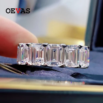 OEVAS 100% 925 Silver 5*Quadrado de 7mm Completo com Alto teor de Carbono Anéis de Diamante Para as Mulheres Espumante Festa de Casamento de Finas Jóias de Presente