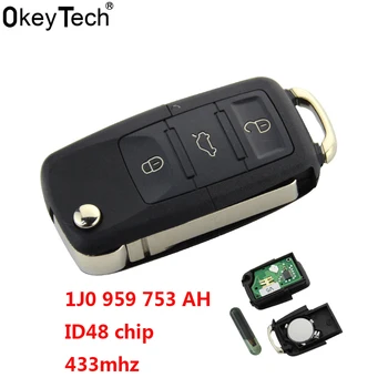 OkeyTech chave do Carro 3 Botões de 434 MHZ Flip Key Fob em Branco Lâmina ID48 fichas K17 Ajuste Para a VW, SKODA e SEAT 1J0 959 753 DA 1J0 959 753 AH