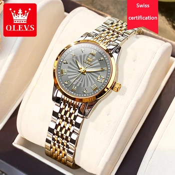 OLEVS Marca de Luxo Ladides relógio de Pulso Mecânico Automático Impermeável de Aço Inoxidável Simples Relógio Para Mulheres, Presente para a menina 1