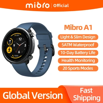 Original Mibro Smartwatch A1 Versão Global de Controle de Aplicativo Monitor de frequência Cardíaca 5ATM Impermeável Moda Esporte Homens Mulheres Assista