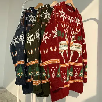 Os homens de Natal da Camisola de Malha Gola Redonda Impressão 3D Pulôver de Ano Novo Soltas Linda Camisola de Gola alta para o Outono Inverno свитер