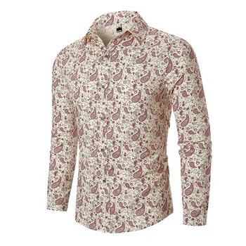 Outono casuais novo Lapela longo sleeveShirt 2019 moda jovem Cardigan Quebrado flores camisa de homens Auto-cultivo Euro código XXXL