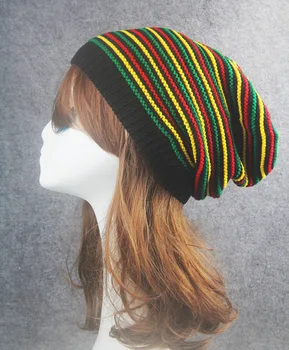Outono, moda de inverno, homens e mulheres do arco-íris listrado de boné e chapéu com longa de malha de lã cap 2