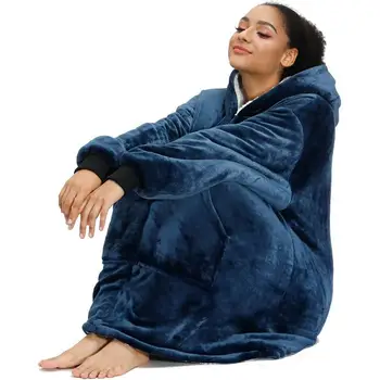 Oversized Capuz Cobertor Com Mangas De Camisa Xadrez De Inverno Fleece Hoody Mulheres Bolso Do Sexo Feminino Com Capuz Suor Oversize Femme