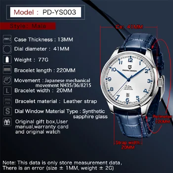 PAGANI DESIGN de Marca Top Homens Piloto Relógio Automático esportivo de Luxo relógio de Pulso Mecânico Impermeável 200M de Couro Genuíno Homens do Relógio 2