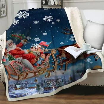 Papai Noel Cobertor Feliz Natal e Ano Novo Decoração Leve e Quente Luxuoso Macio Jogar Cobertores para Camas de Sofá Sofá Nap Tampa