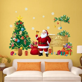 Papai Noel Árvore de Natal de Parede com Quarto Decorações de Natal Decalques Pode Remover Janela de Adesivos