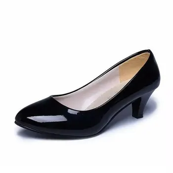 Patente de couro de Salto Baixo Sapatos de Mulheres Profissionais Senhoras de Sapatos Rasos Trabalho de Boca de Sapatos de Senhoras Elegantes Sapatos de Escritório 2